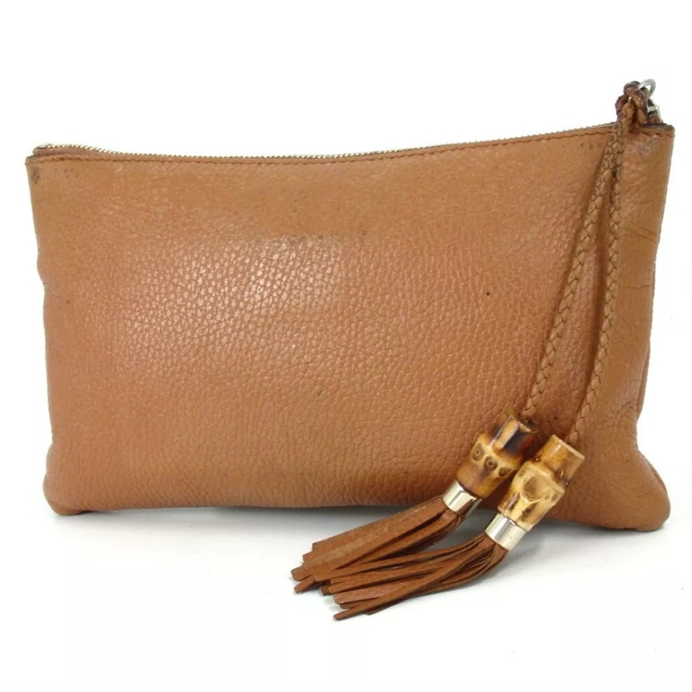 AUTHENTIC GUCCI BAMBOO 376854002404 POUCH LEATHER